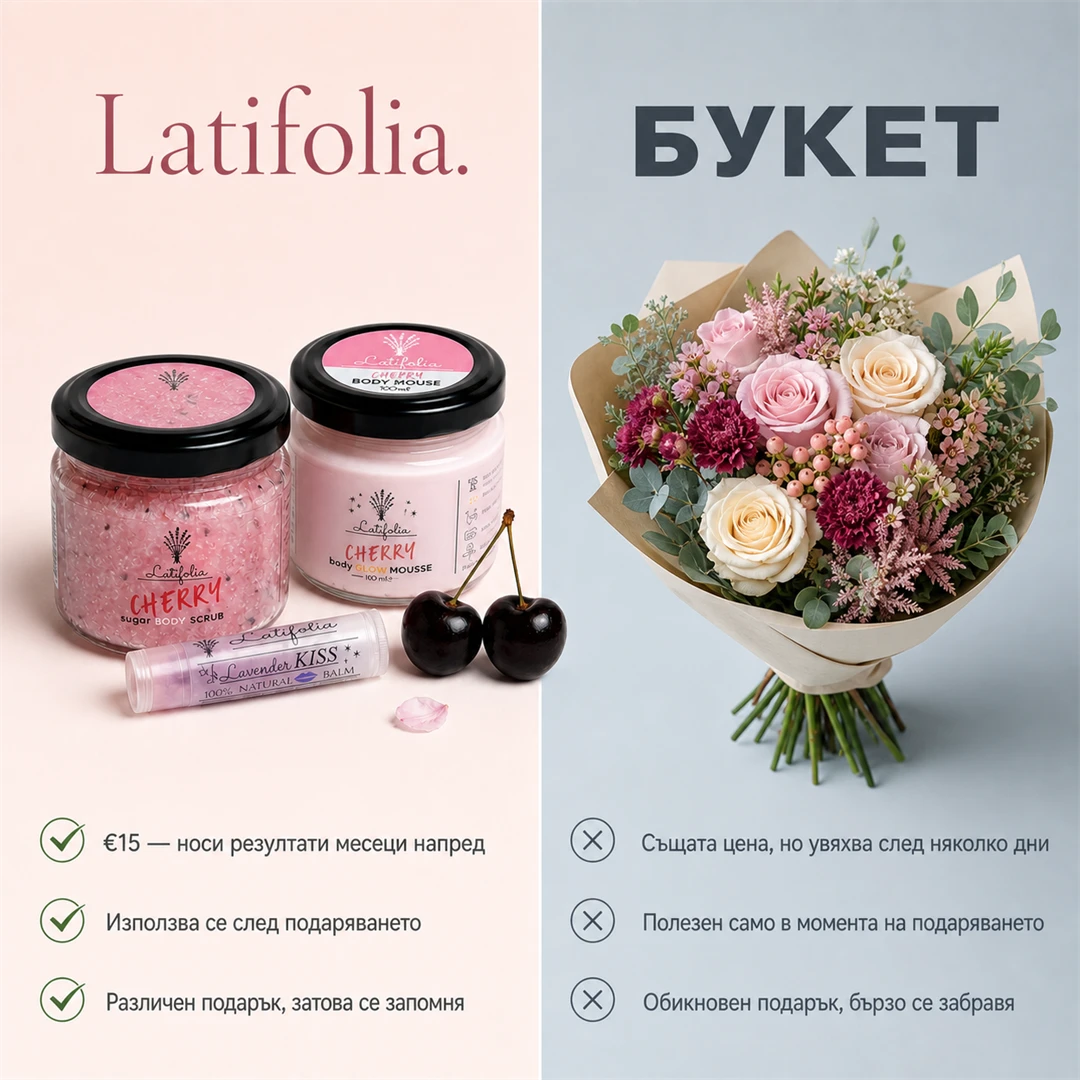 Latifolia срещу букет: €15, използва се след подаряването, различен подарък, който се запомня