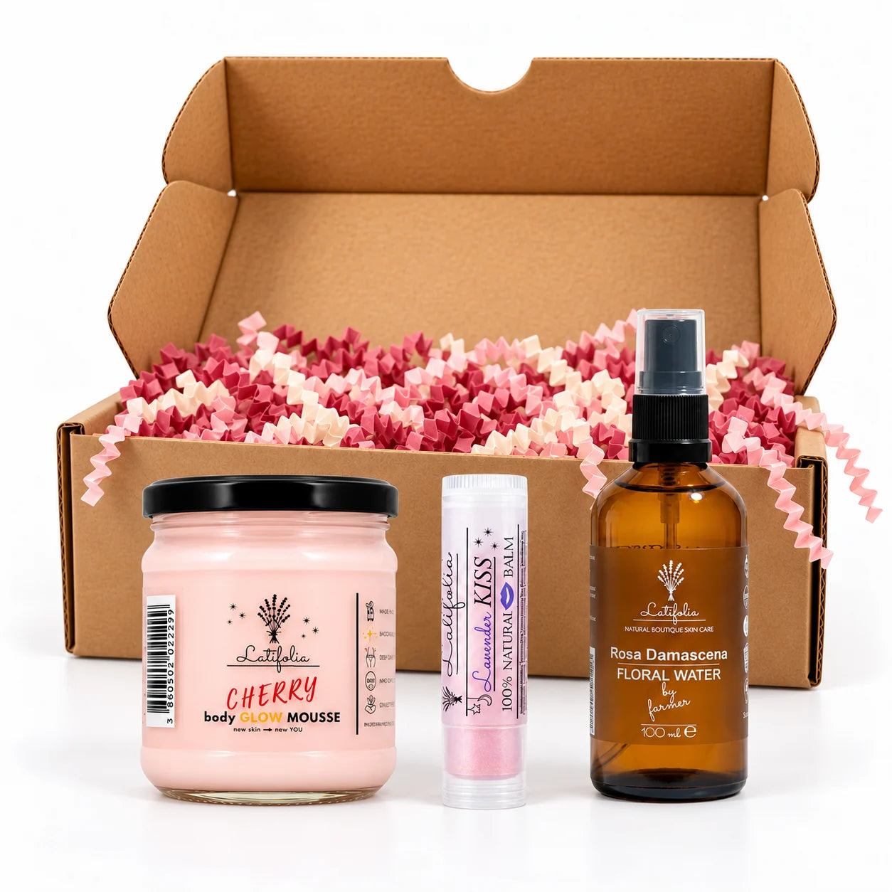 Gift Box "Cherry and Rose" - 3 products + cosmetic bag